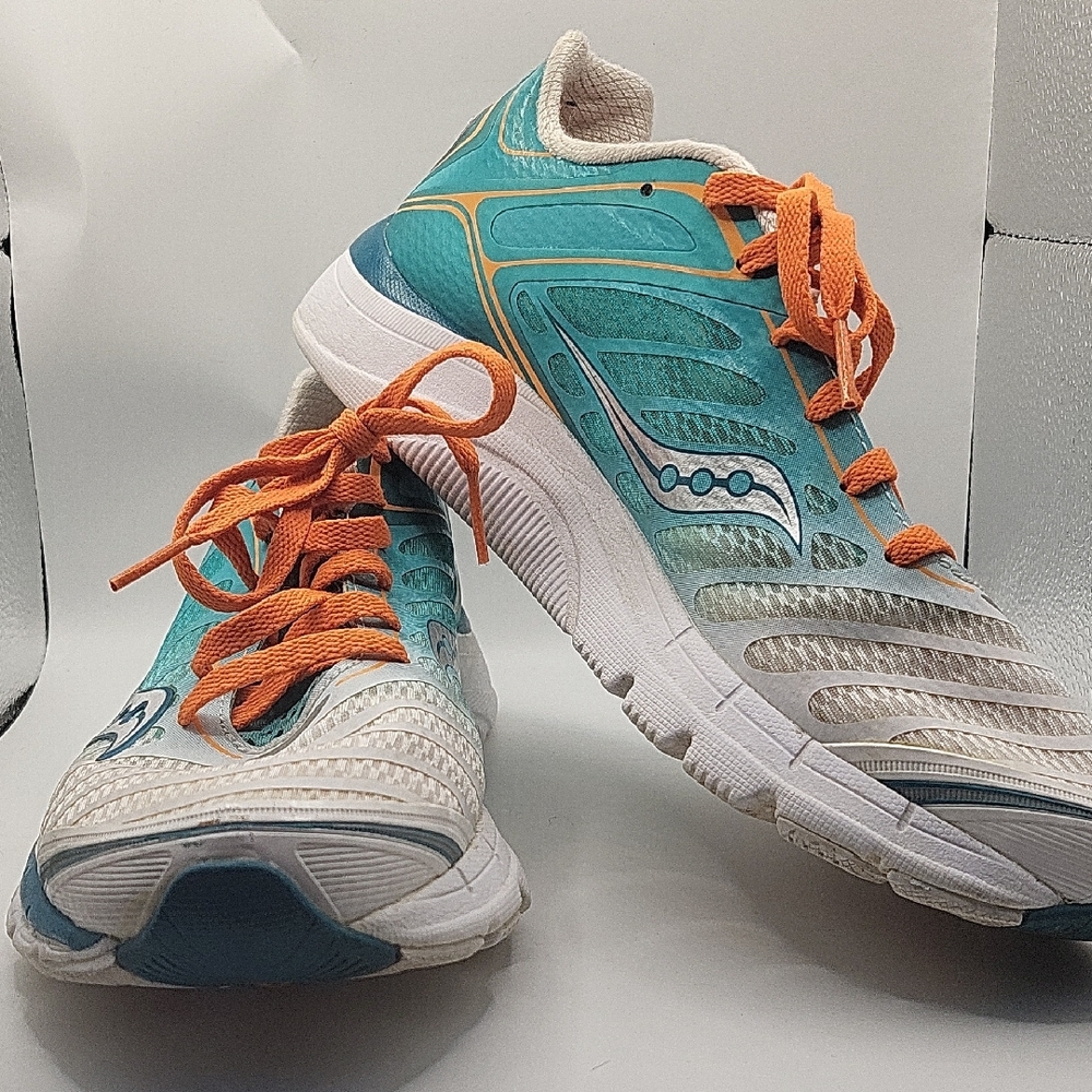 Saucony Blue and Orange Athletic Shoes Breathable Design